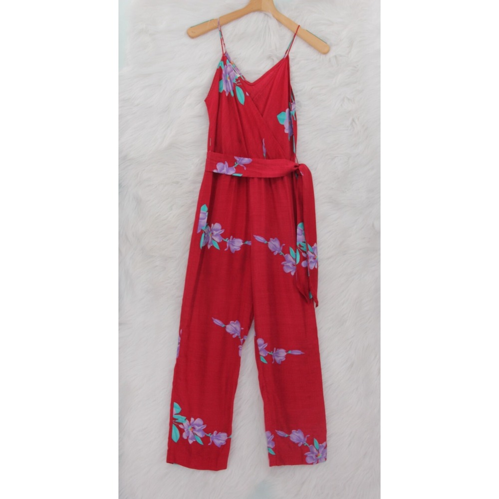 Vintage '80s Warren Z Jumpsuit One Piece Sz 6/8 Large Florals Print Red #408